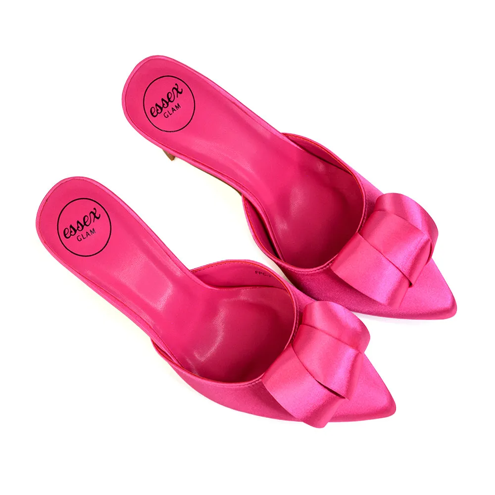 Keri Slip On Mid High Heel Stilettos Mules Party Court Shoes with Pointed Toe in Fuchsia