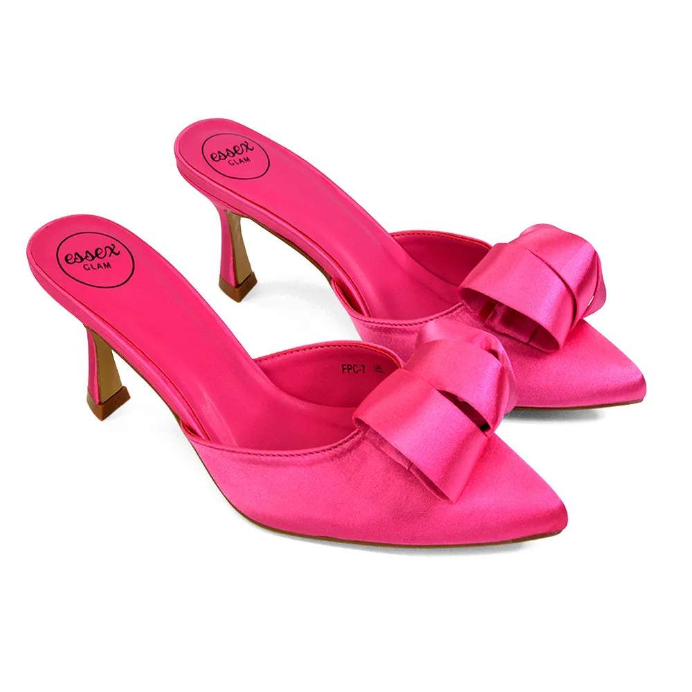 Keri Slip On Mid High Heel Stilettos Mules Party Court Shoes with Pointed Toe in Fuchsia