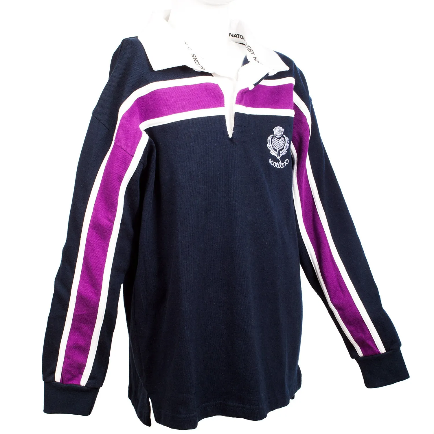 Kids Long Sleeve Purple Stripe Scotland Rugby Shirt