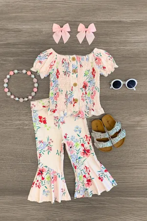 Light Pink Floral Bell Bottom Set