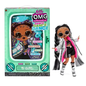 LOL Surprise OMG Dance Dance Dance B-Gurl Fashion Doll with 15 Surprises Including Magic Blacklight, Shoes, Hair Brush, Doll Stand