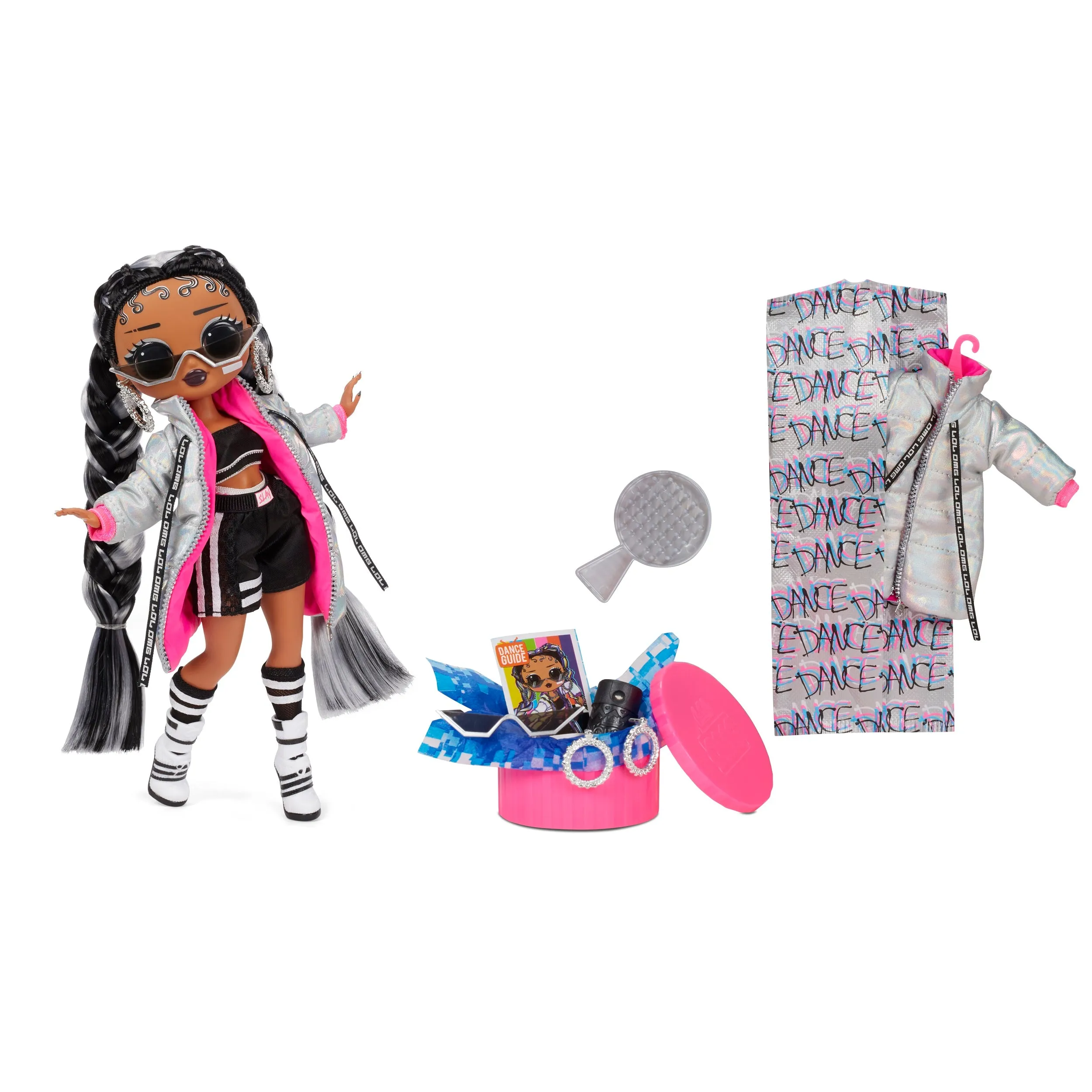 LOL Surprise OMG Dance Dance Dance B-Gurl Fashion Doll with 15 Surprises Including Magic Blacklight, Shoes, Hair Brush, Doll Stand