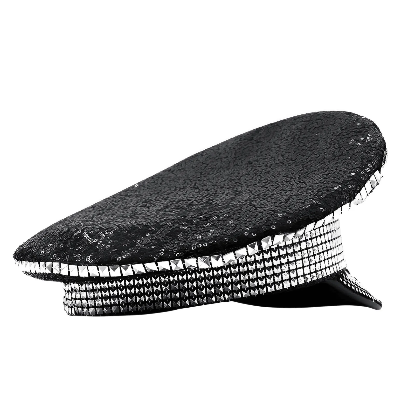 Luxury Rhinestone Black Captain Hat Black Hat Women's Festival Party Hat