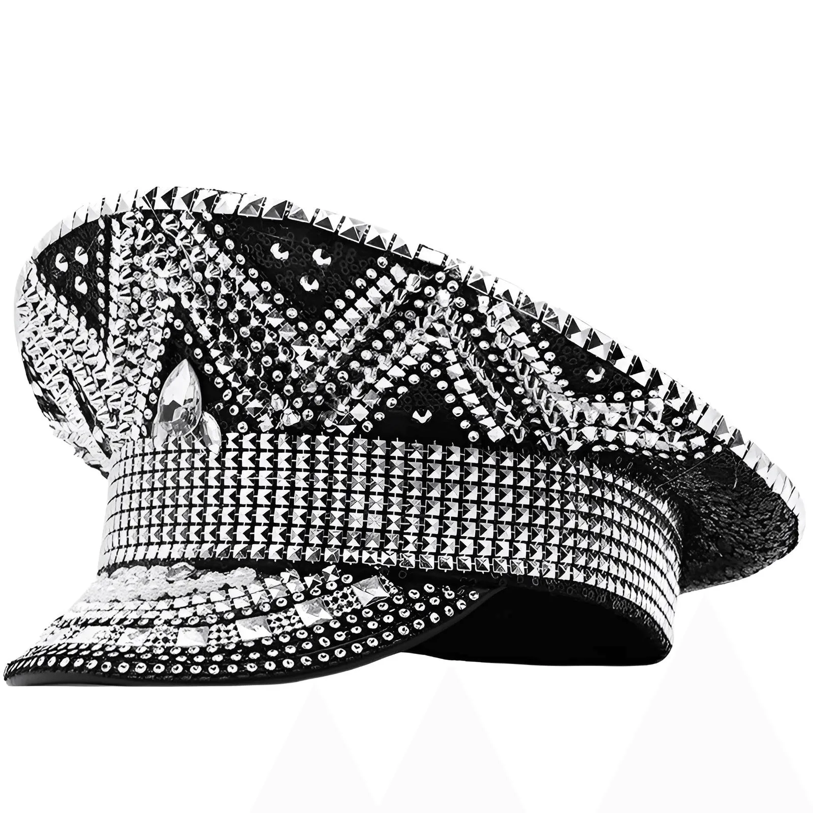 Luxury Rhinestone Black Captain Hat Black Hat Women's Festival Party Hat