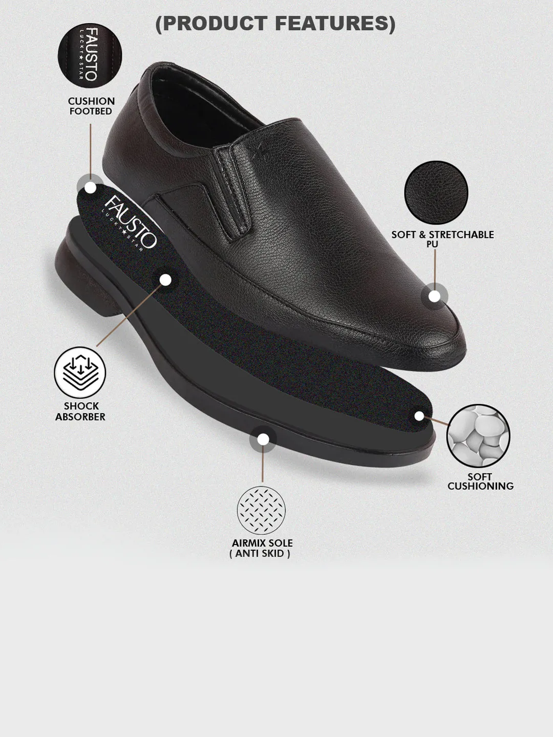 Men Black Formal Outdoor Office Slip On Shoes