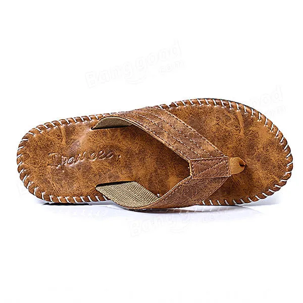 Men Leather Flip Flops Thick Bottom Comfortable Beach Can Be Immersed In Seawater Durable Shoes