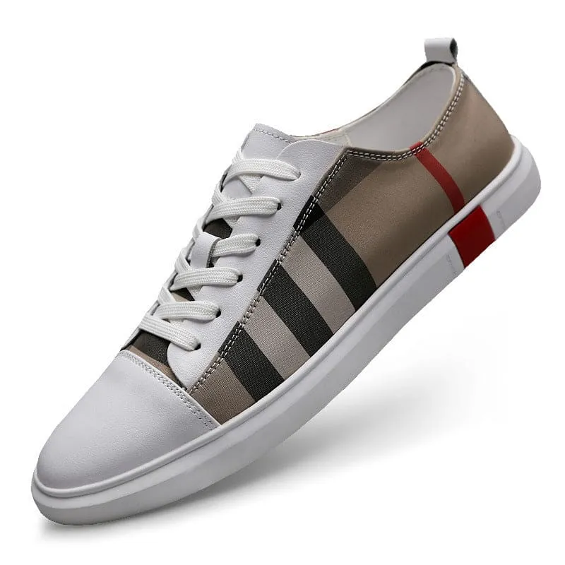 Men Leather Stripe Breathable Sneakers