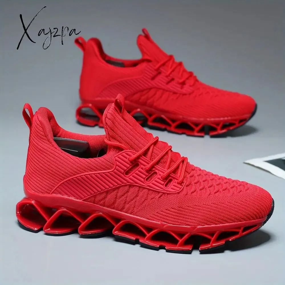 Mens Fashionable Woven Knit Running Shoes - Superbly Breathable, Streamlined Blade Style - Ultra-Comfort, Non-Slip, Shock-Absorbing Sneakers for Mens Outdoor Adventures