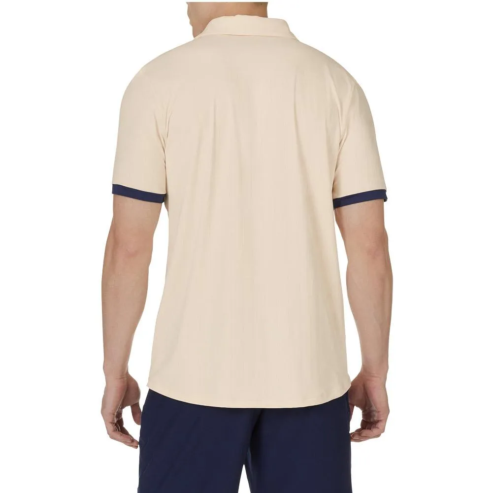 Men`s Heritage Pin Stripe Tennis Polo Ecru and Fila Navy