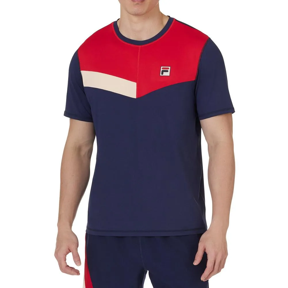 Men's Heritage Short Sleeve Tennis Crew Fila Navy and Fila Red