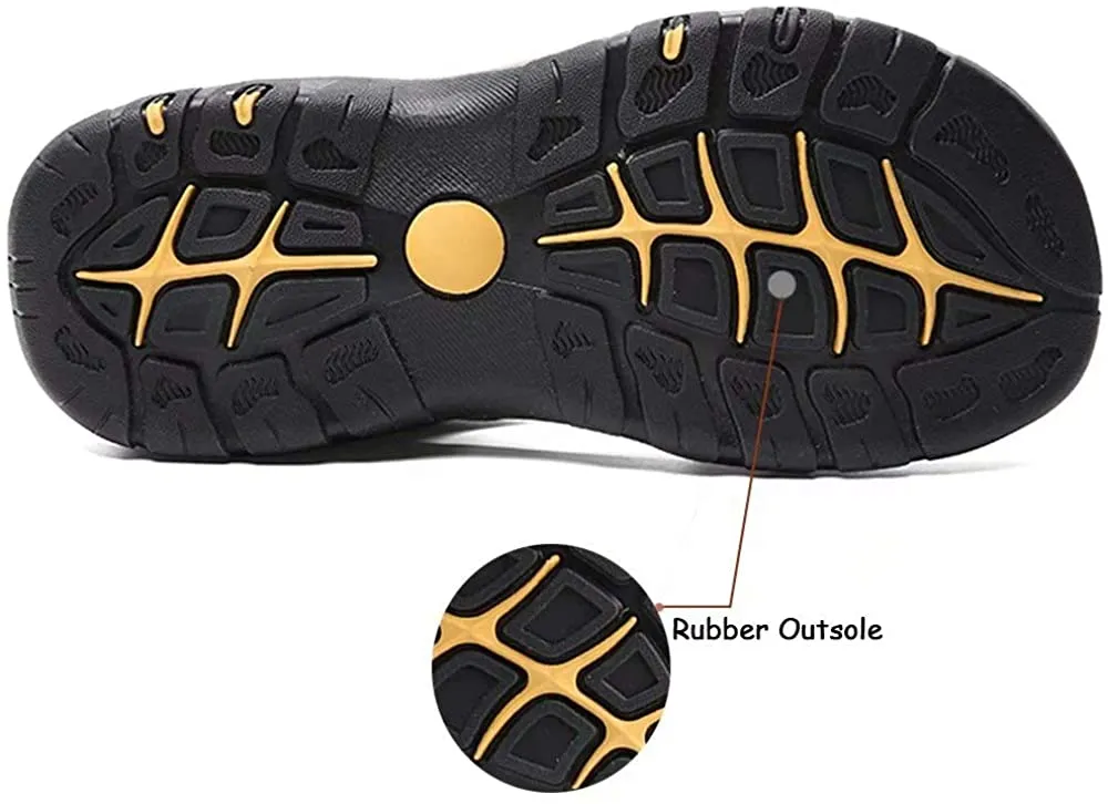 Men's Leather Sandals Outdoor Hiking Sandals Waterproof Athletic Sports Sandals Fisherman's Beach Shoes Closed Toe Water Sandals