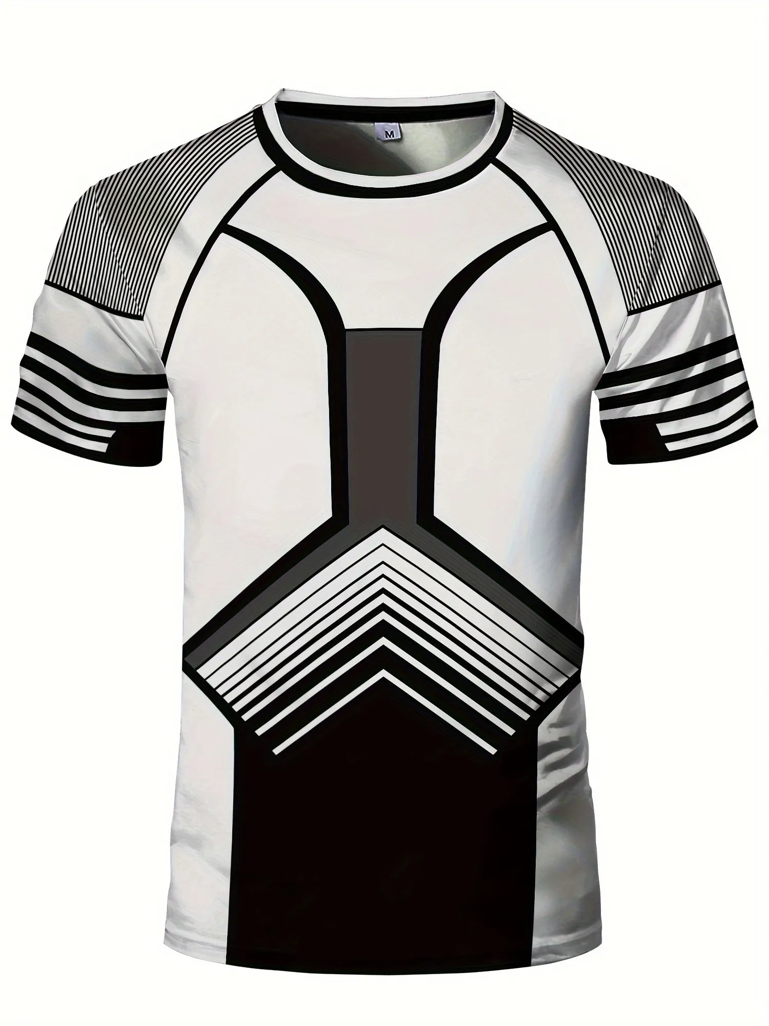 Men's Quick-Dry Athletic T-Shirt with Geometric Print - High Stretch, Short Sleeve Crew Neck for Fitness & Training