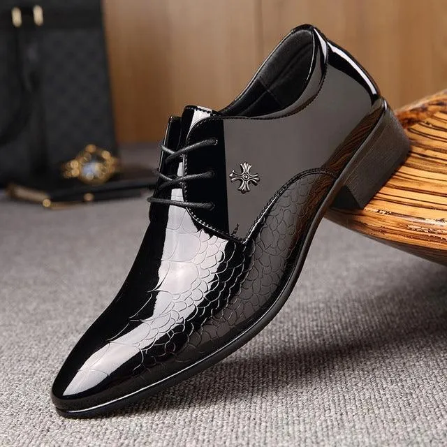 Men's Sleek Pointed Faux Crocodile Leather Dress Shoes