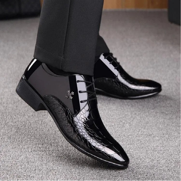 Men's Sleek Pointed Faux Crocodile Leather Dress Shoes