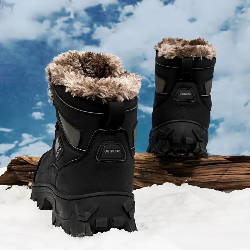 Men's Warm Fleece Snow Boots, Wear-resistant Comfortable Non-Slip Outdoor Hiking Boots, Winter, Black