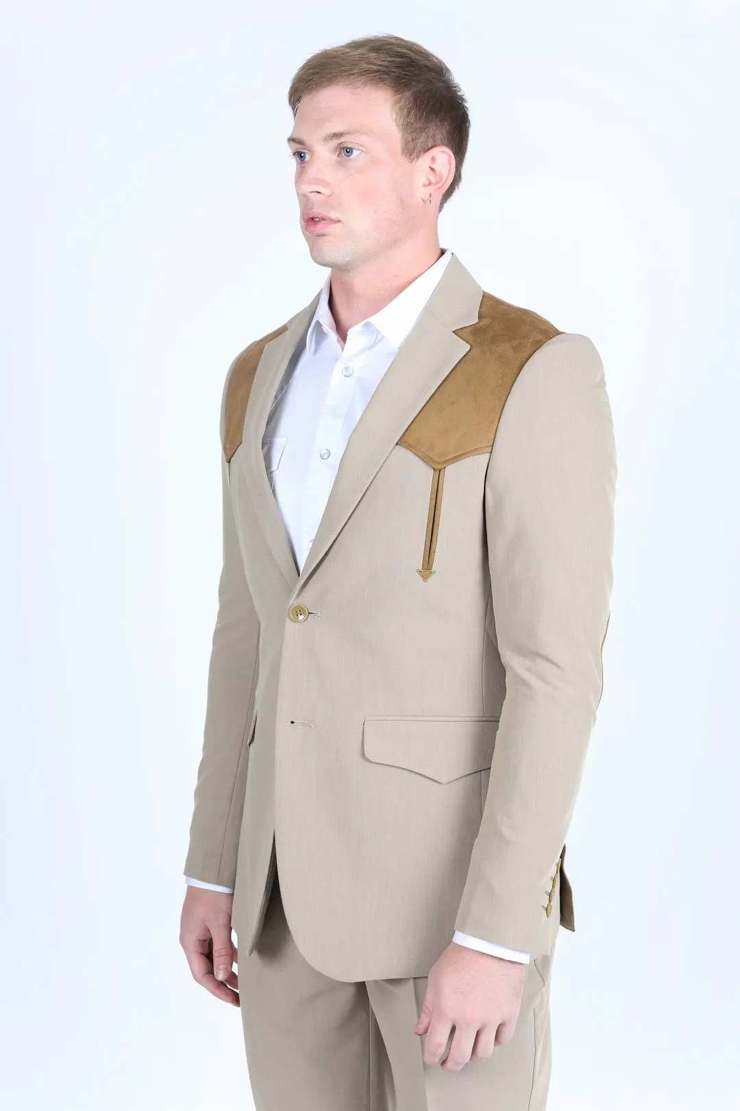 Men's Western Suit Sport Coat with Suede Yokes and Elbow Patches