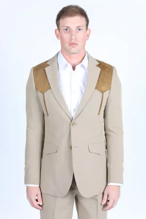 Men's Western Suit Sport Coat with Suede Yokes and Elbow Patches