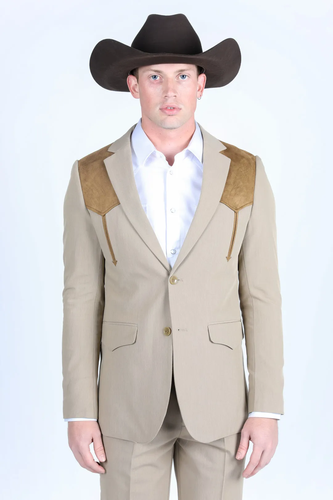 Men's Western Suit Sport Coat with Suede Yokes and Elbow Patches