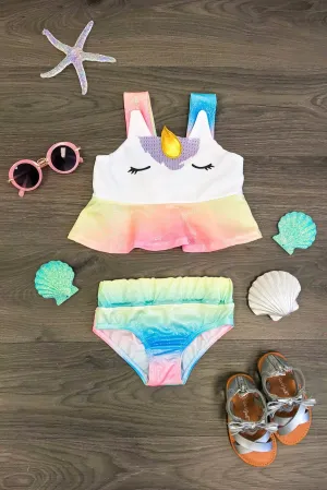 Metallic Rainbow Unicorn 2 Piece Swimsuit Set