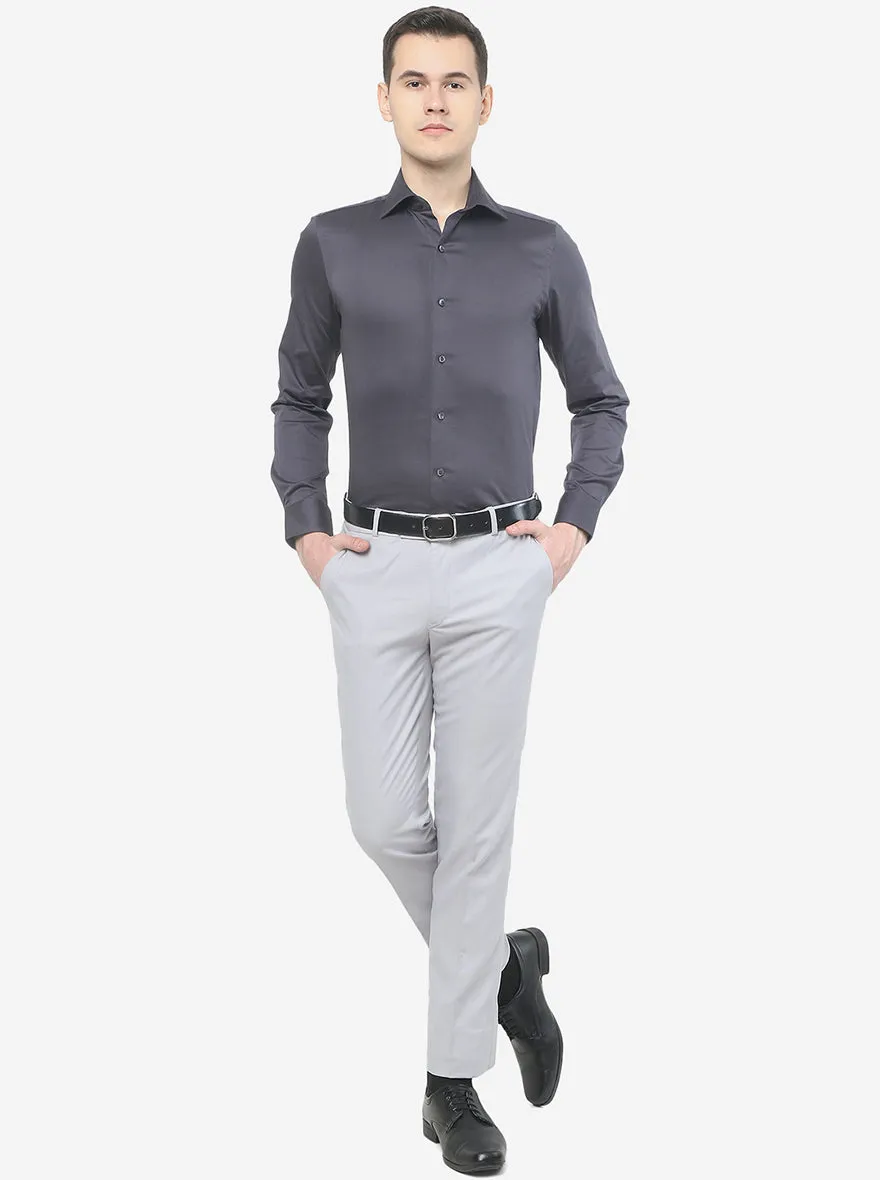 Mid Grey Solid Slim Fit Party Wear Shirt | Wyre