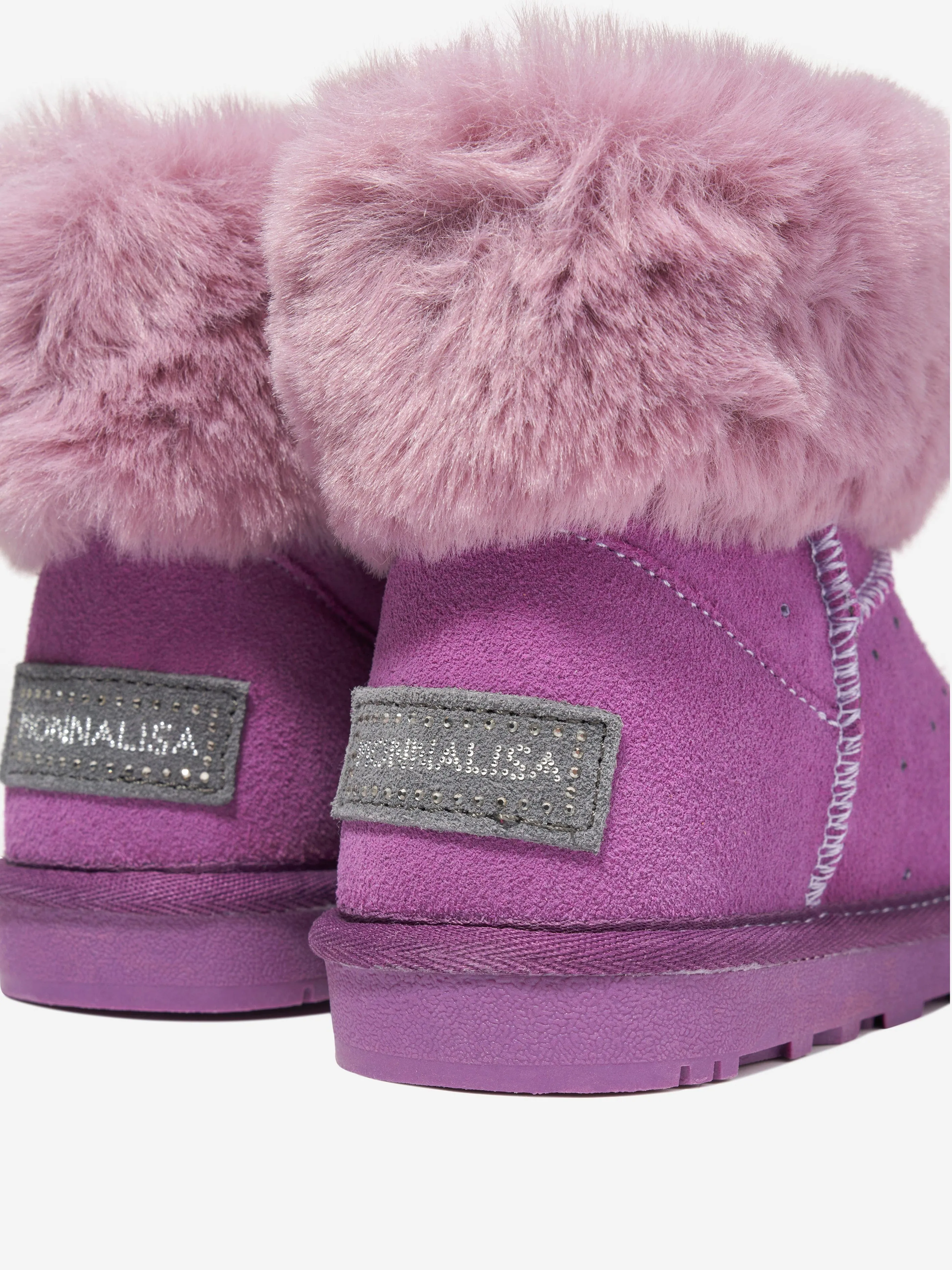 Monnalisa Girls Suede Diamante Boots in Purple