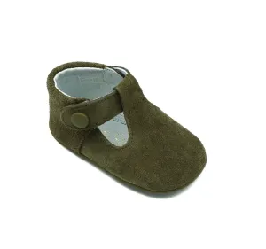 Nikolas- Olive Green Suede T-Bar Baby Shoes