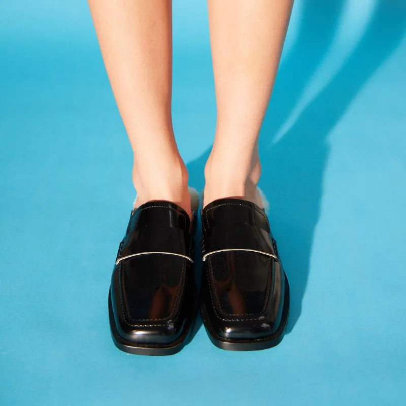 Odessa Loafer Mule in Black Leather