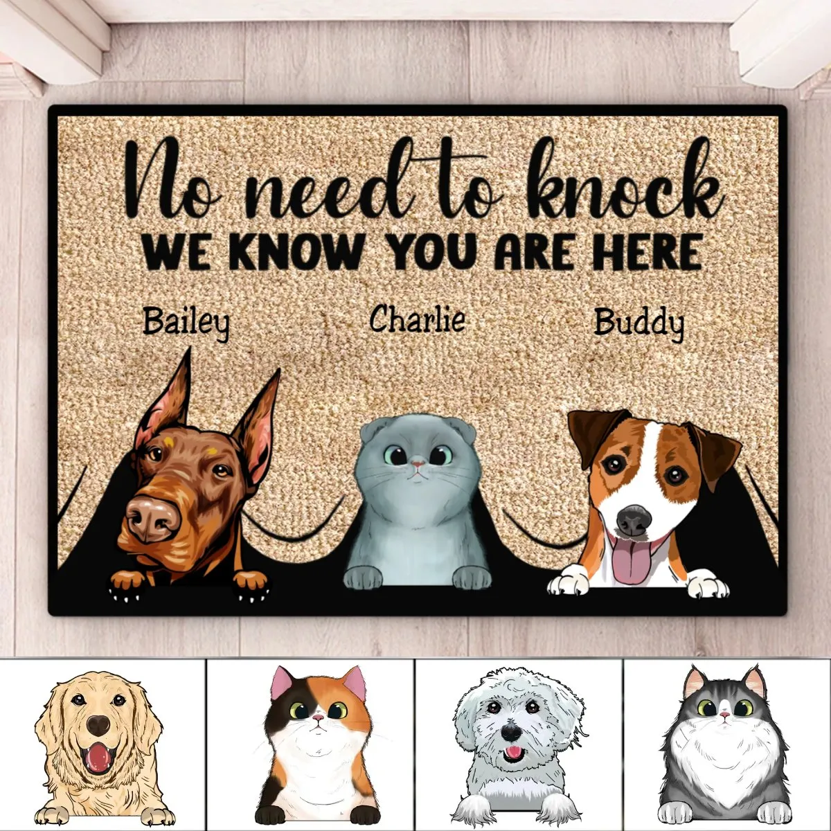 Pet Lovers - No Need To Knock We Know You're Here - Personalized Doormat