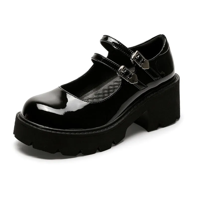 Platform Mary Jane Shoes Double Buckle Wedges