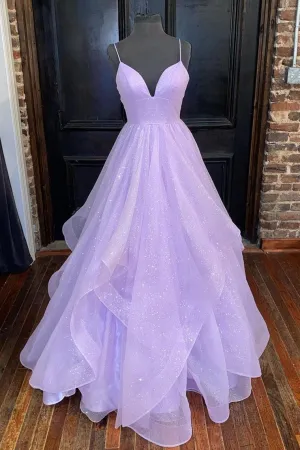 Princess Lavender Tiered Long Prom Dress,Dresses for Party Events Birthday