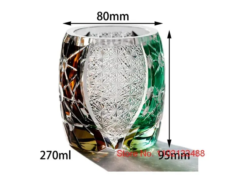 Private Collections  Royal Court Black Green Planet Japanese Edo Kiriko Whiskey Crystal Diamond Cut Glass