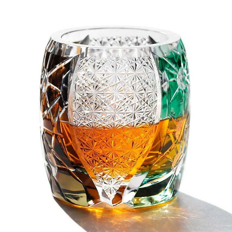 Private Collections  Royal Court Black Green Planet Japanese Edo Kiriko Whiskey Crystal Diamond Cut Glass