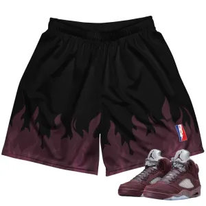 RETRO 5 BURGUNDY FLAME MESH SHORTS