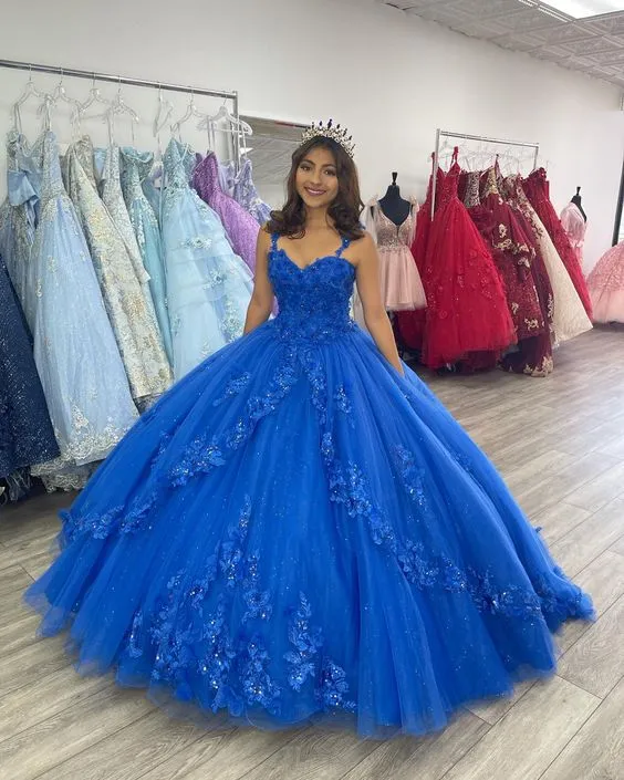 Royal Blue Quinceanera Dresses Lace Appliques Tulle Prom Gowns