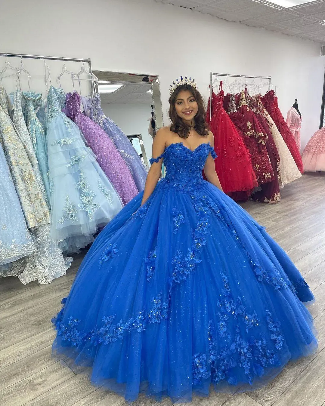 Royal Blue Quinceanera Dresses Lace Appliques Tulle Prom Gowns