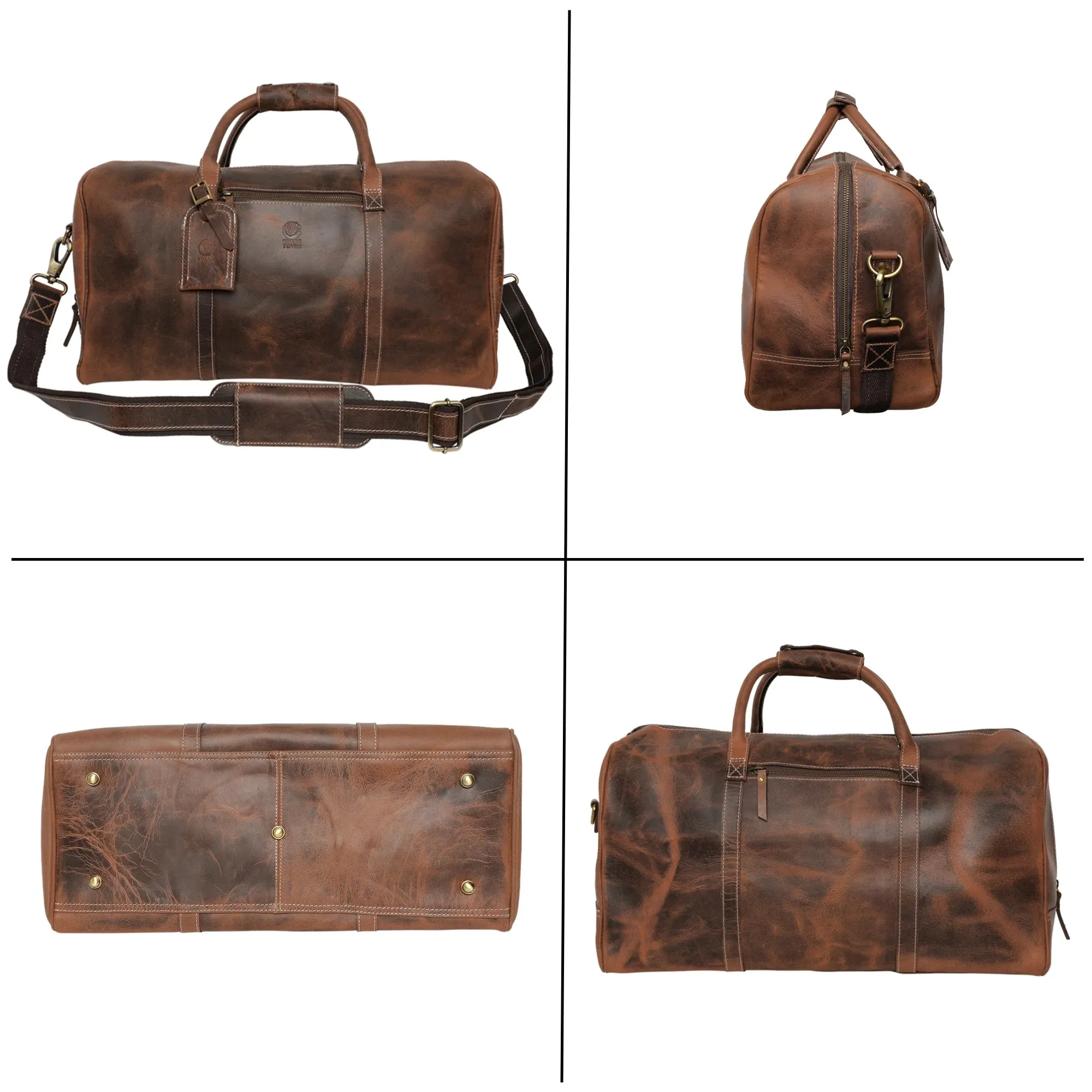 Sasha Carry On Leather Duffle Bag (Walnut Brown)