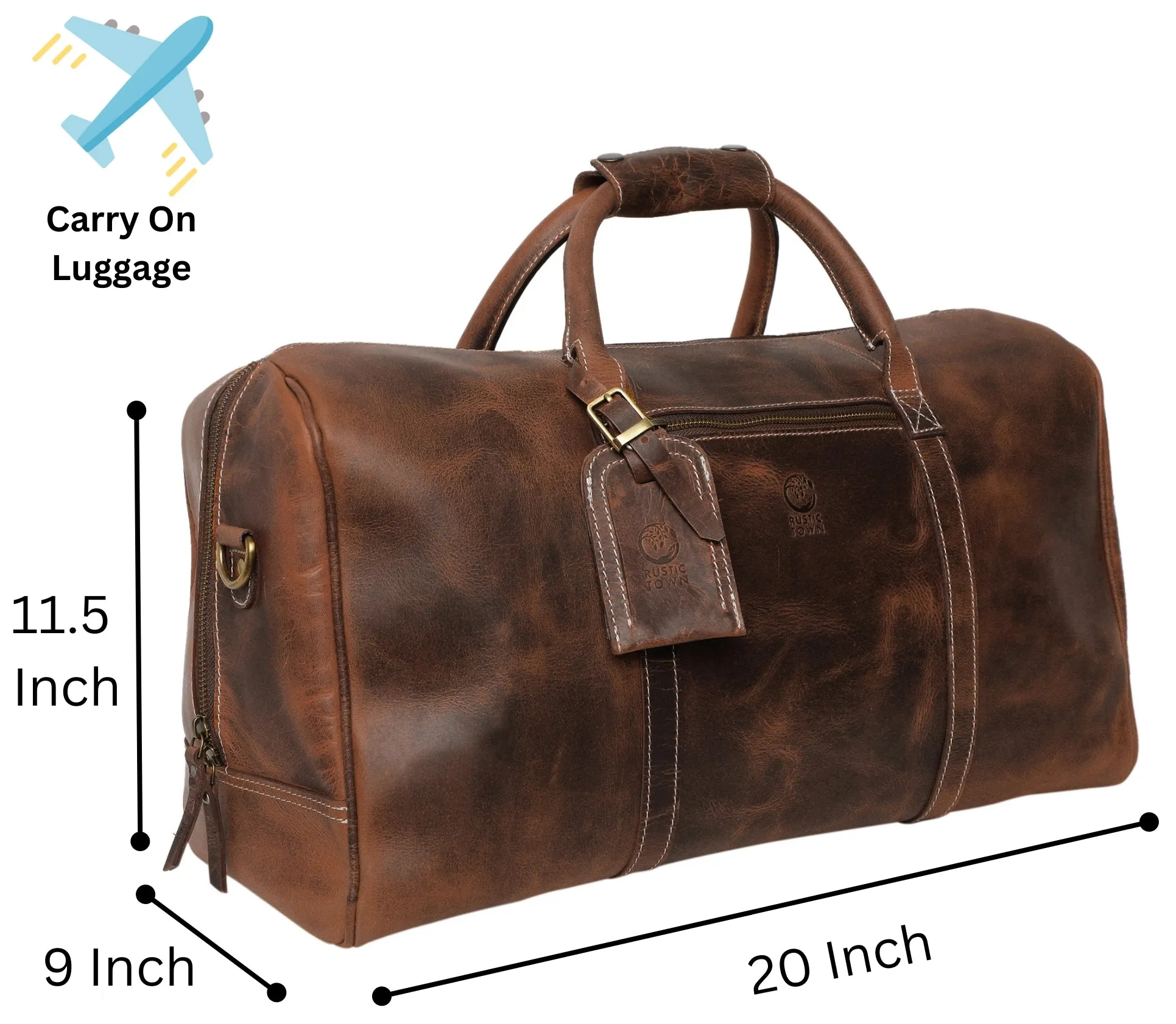 Sasha Carry On Leather Duffle Bag (Walnut Brown)