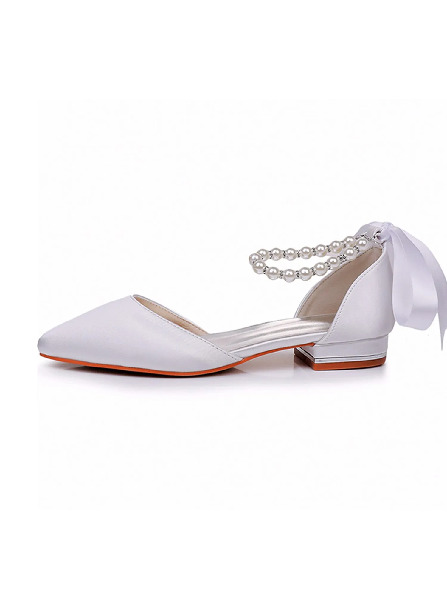 Satin Beaded Ribbon Low Heels Bridal Shoes