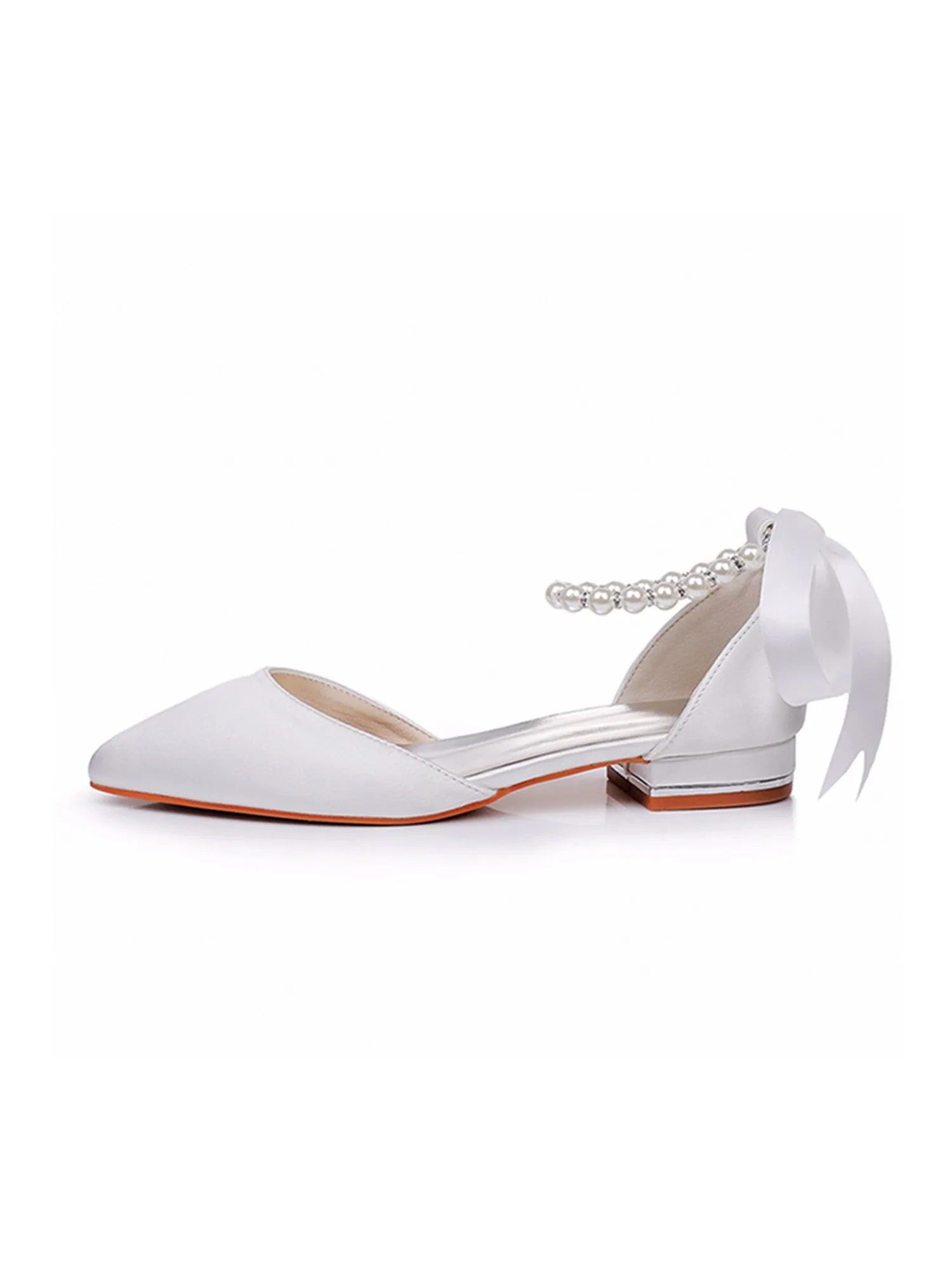 Satin Beaded Ribbon Low Heels Bridal Shoes