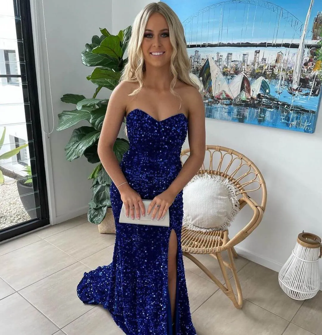 Sexy Royal Blue Long Prom Dresses,Sparkly Sequins Special Occasion Formal Gowns