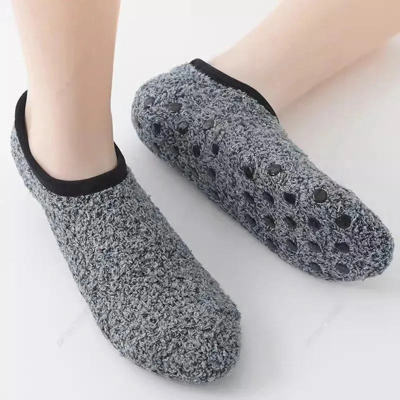 Sohiwoo Autumn Winter Indoor Home Yoga Practice Flooring Sock Dispensing Anti-Slip Thickened Plush Soft Coral Velvet Furry Sock Slippers