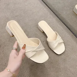 Sohiwoo Summer New Luxury Sandals Fashion Square Head Thick Heel Open Toe Ladies Shoes Outdoor Party Banquet Women's High Heels