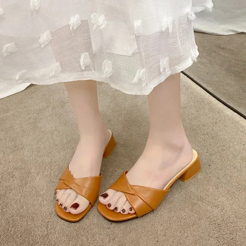 Sohiwoo Summer New Luxury Sandals Fashion Square Head Thick Heel Open Toe Ladies Shoes Outdoor Party Banquet Women's High Heels