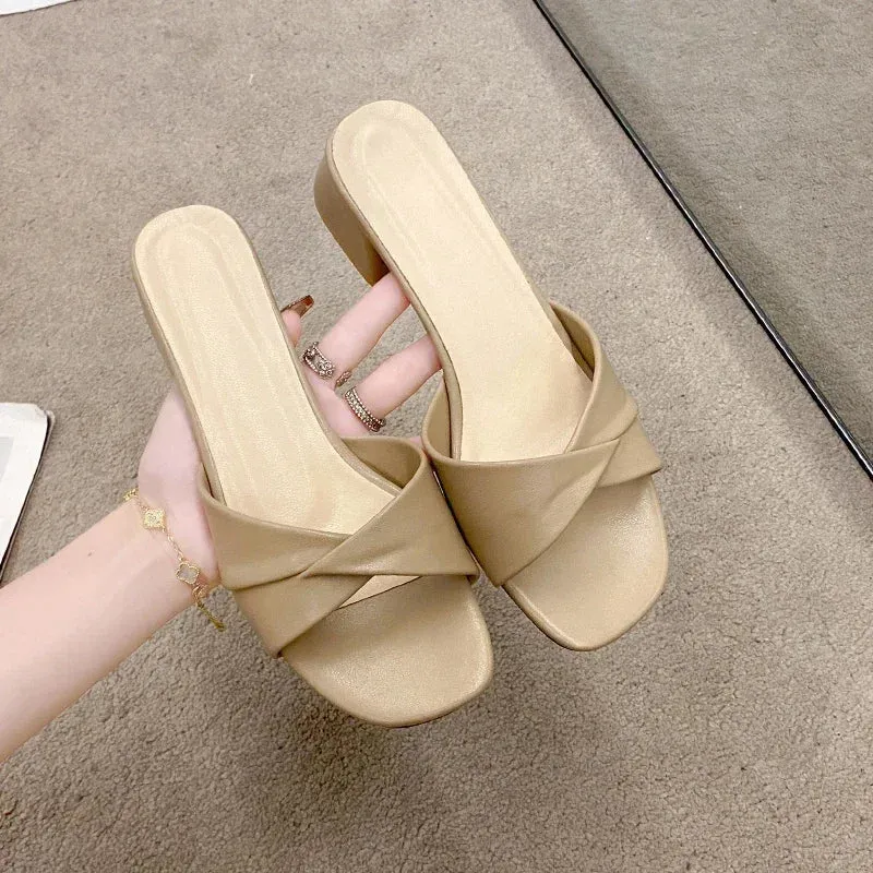 Sohiwoo Summer New Luxury Sandals Fashion Square Head Thick Heel Open Toe Ladies Shoes Outdoor Party Banquet Women's High Heels