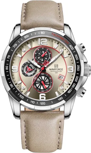 Sport Watches for Men Analog Quartz Chronograph Leather Strap Wrist Watch