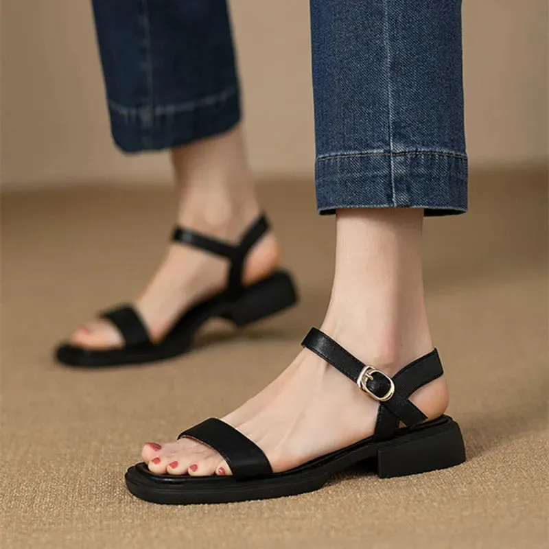 Summer Fashion Sandals Women Low Heels Elegant Open Toe Slingback Shoes for Women Non-slip Soft Sole Sandalias De Mujer