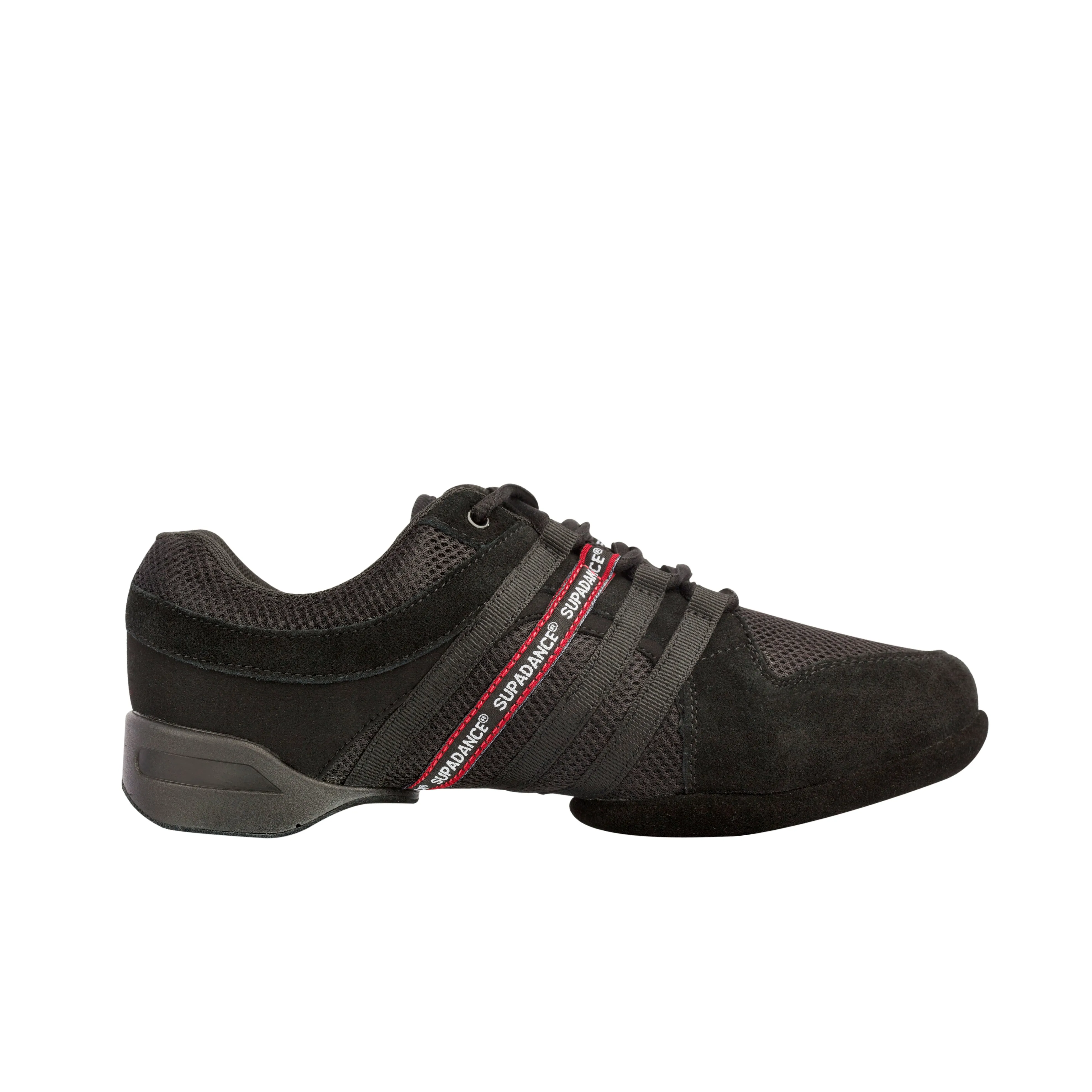 Supadance: Unisex Dance Sneaker S8810 | Black Suede/Mesh with RED Stripe Split Suede Sole