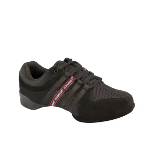 Supadance: Unisex Dance Sneaker S8810 | Black Suede/Mesh with RED Stripe Split Suede Sole