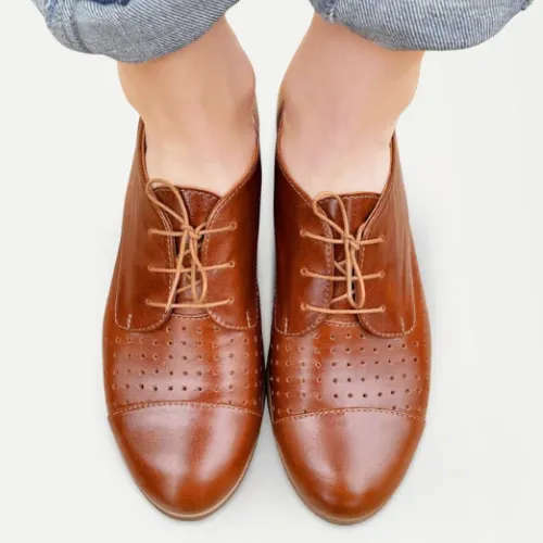 Tailor Made Handmade Brown Leather Oxford Womens Classic Custom Shoes