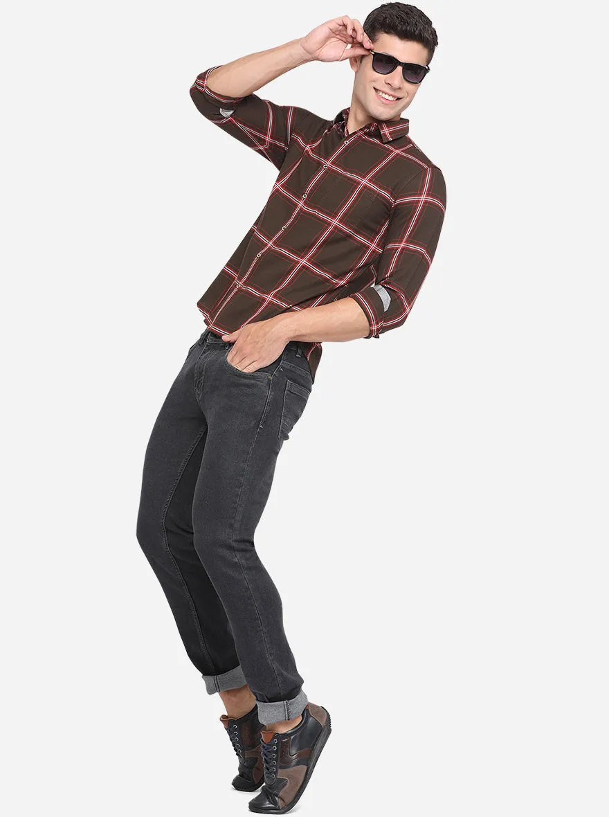 Tarmac Green Checked Slim Fit Semi Casual Shirt | JadeBlue